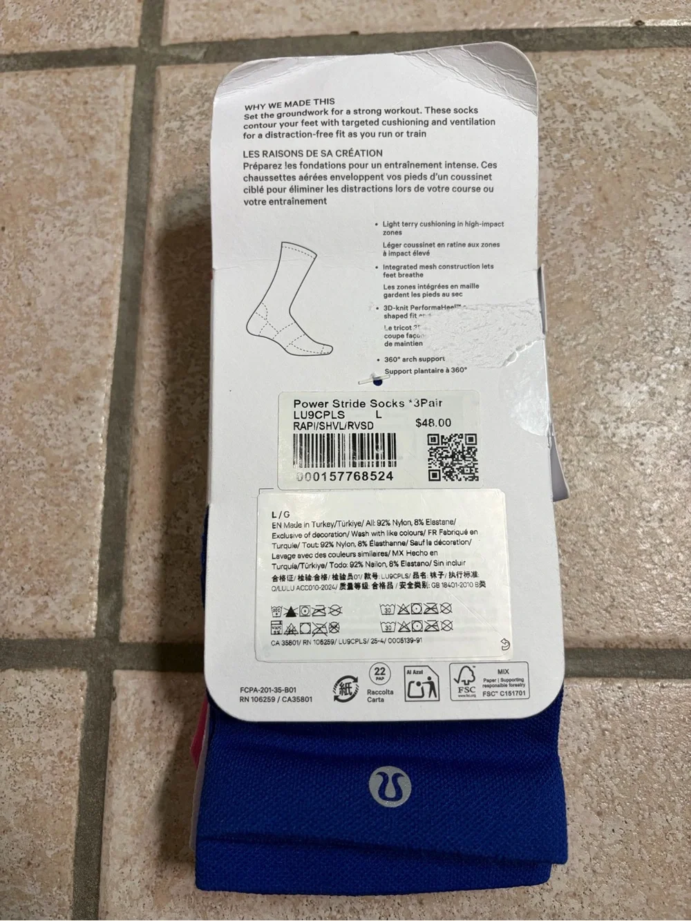 NWT Lululemon Power Stride Tab Socks *Crew (Raspberry/Sheer Violet/Riverside) L
